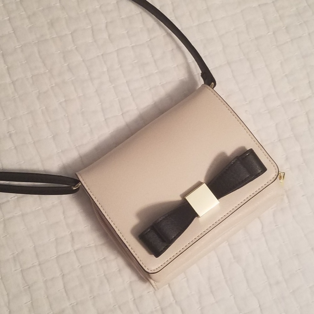 Bow Cross Body Purse, Ivory and Black